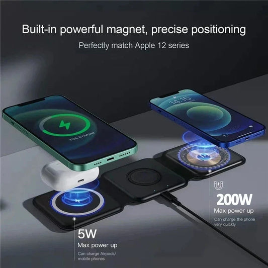 40W 3 in 1 Magnetic Charging Pad – Snap. Charge. Go. Perfect for: iPhone & MagSafe users, busy tech lovers.
“Charging never looked this good.”