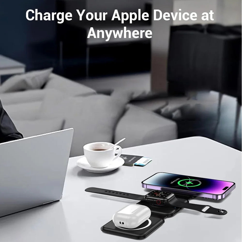 40W 3 in 1 Magnetic Charging Pad – Snap. Charge. Go. Perfect for: iPhone & MagSafe users, busy tech lovers.
“Charging never looked this good.”